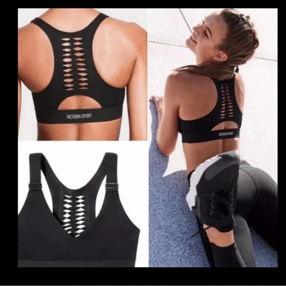 Victoria's Secret Sport Black cutout Back Sports Bra Size XSmall Medium Support